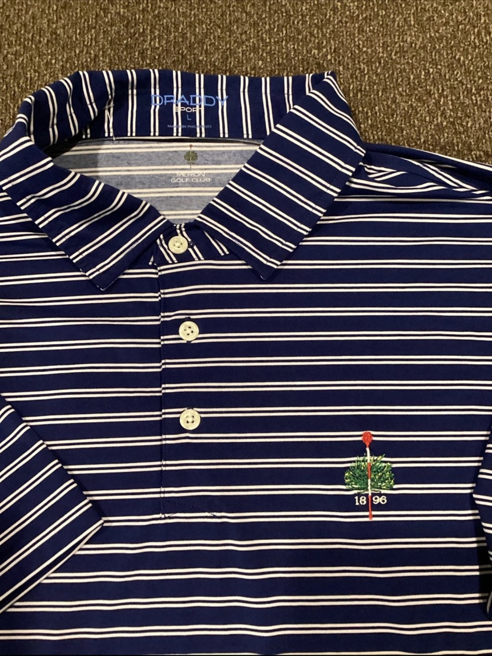 Navy & White Striped Golf Polo Shirt -MERION GOLF CLUB
